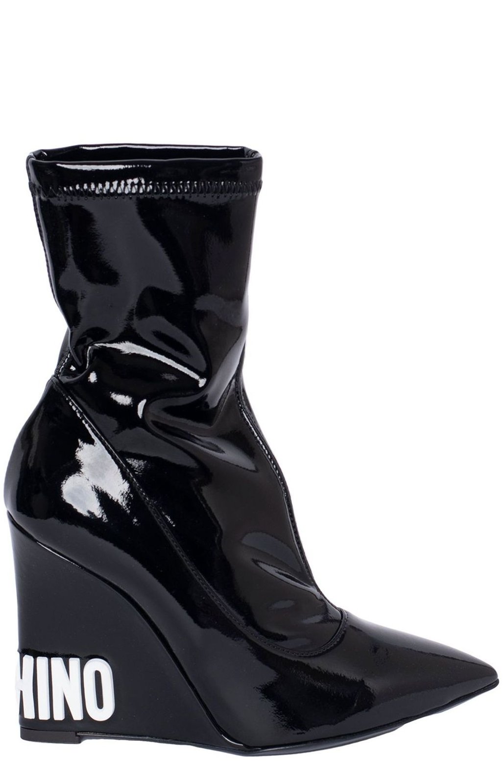 Moschino Logo Embossed Wedge Boots