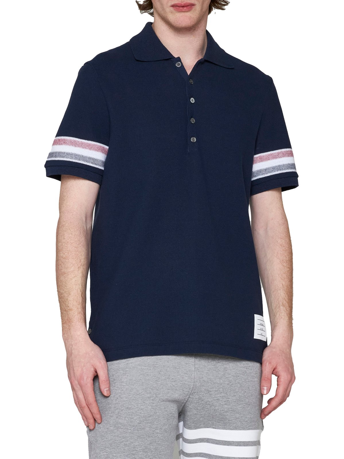 Thom Browne ロゴ パッチ ストライプ ポロシャツ