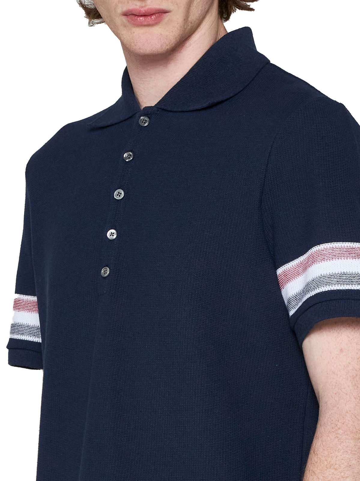 Thom Browne ロゴ パッチ ストライプ ポロシャツ